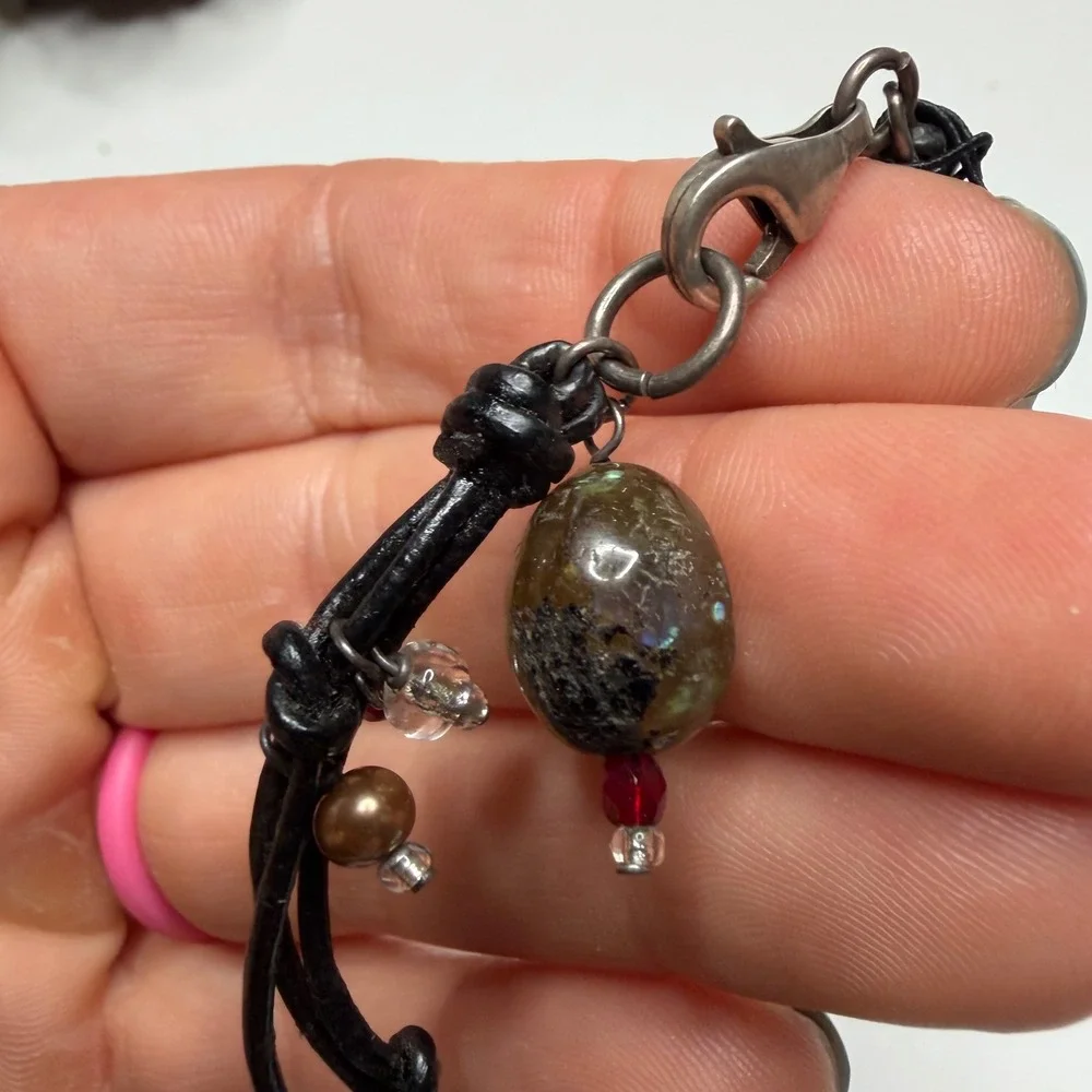 PEYOTE BIRD Free Spirit Bracelet Black Leather Sterling Silver Women's OS NEW